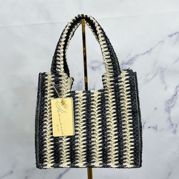 Vintage Havana | Inspire Crochet Striped Mini Tote | Black/Cream | NWT - Picture 1 of 6